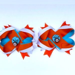 Pair bows orange baby blue and withe for girl elegant accessories for hair lazos